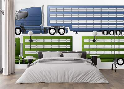 trucks with animal transportation trailers Wall mural