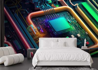 Abstract Electronic Circuit Board Background, generative ai Wall mural