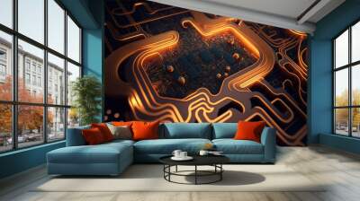 Abstract Electronic Circuit Board Background, generative ai Wall mural