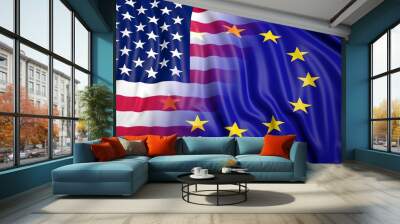 american and eu flags Wall mural