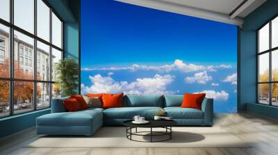 Blue sky with white clouds, aerial photography Wall mural