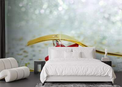 Christmas golden cutlery and  on festive background Wall mural