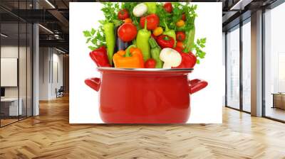 Colorful vegetables in a red cooking pot Wall mural