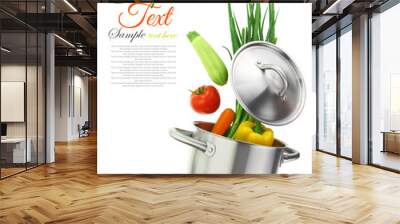 Colorful vegetables in a stainless steel cooking pot Wall mural