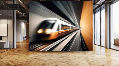 Fast moving train blur in tunnel, generative ai Wall mural