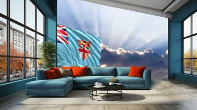 Fiji  flag on blue sky. 3d illustration Wall mural