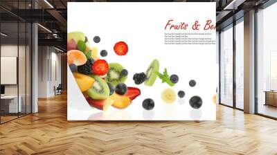 Fresh fruits coming out from a bowl Wall mural