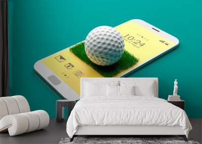 Golf ball on a smartphone screen. 3d illustration Wall mural