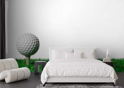 Golf ball on green turf isolated on white background Wall mural