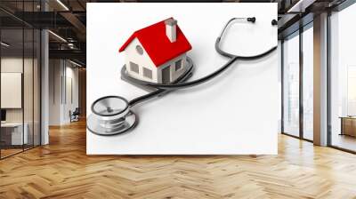 House model with stethoscope isolated on white background Wall mural