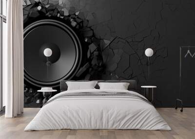 Loudspeaker on a black wall background. 3d illustration Wall mural