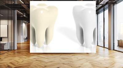 Molar teeth white and yellow isolated on white background Wall mural