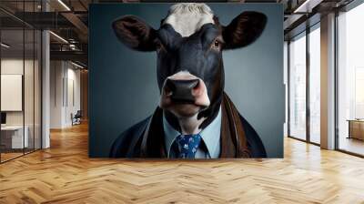 Portrait of cow in a business suit, generative ai Wall mural