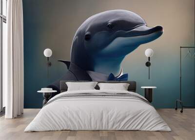 Portrait of Dolphin in a business suit, generative ai Wall mural