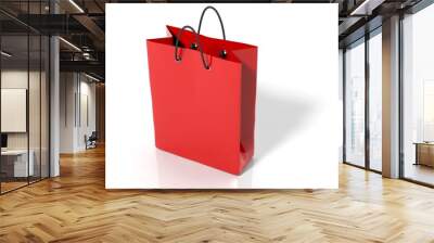 Red shopping bag isolated on white background Wall mural