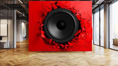 red wall breaks from sound with loudspeaker illustration Wall mural