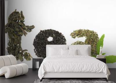 Tea word made of tea varieties Wall mural