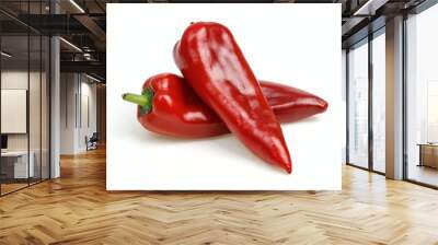 Two pointy red peppers, on white background. Wall mural