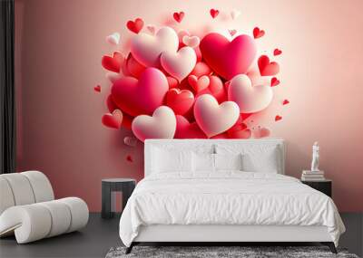 valentine background with hearts,  generative ai Wall mural