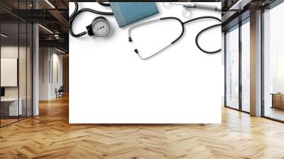 Various medical equipment isolated on white background Wall mural