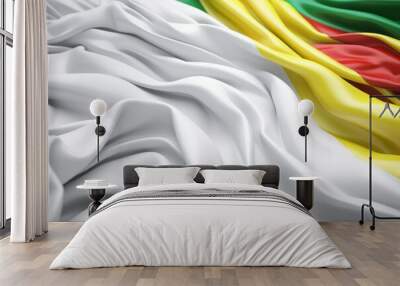 Ethiopia's Modern Minimalist Flag Colors Twisted Waves in 3D Render With Silk and Satin Textured Backdrop for Elegant Drapery Desig, Generative ai Wall mural