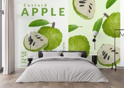 Custard Apple packaging design templates, watercolour style vector illustration. Wall mural