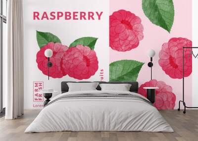 Raspberry packaging design templates, watercolour style vector illustration. Wall mural