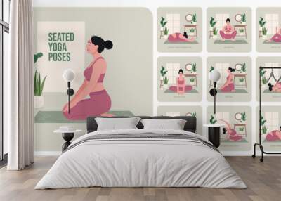 Seated Yoga poses. Young woman practicing Yoga pose. Woman workout fitness, aerobic and exercises. Vector Illustratio Wall mural