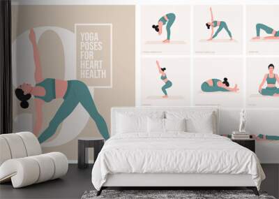 Yoga poses ForHeart Health. Young woman practicing Yoga poses. Woman workout fitness and exercises. Wall mural