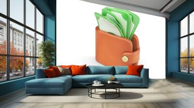 3d icon of wallet full of money on a white background. 3d illustration Wall mural