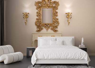 3d illustration of a dressing table with a mirror in a gold fram Wall mural