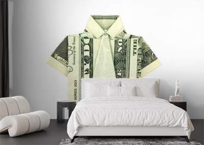 Isolated money dollar origami shirt with tie for business project Wall mural