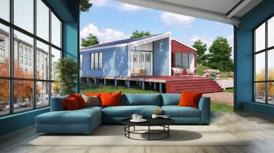 Luxury modular house exterior. 3d illustration Wall mural