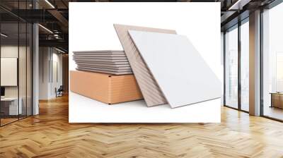 Pile of ceramic blank tile with blank cardboard package. 3d illustration Wall mural