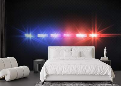 Police siren lights. Beacon flasher, policeman car flashing light and red blue safety sirens vector illustration Wall mural