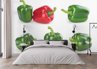 set of green pepper on a white background Wall mural