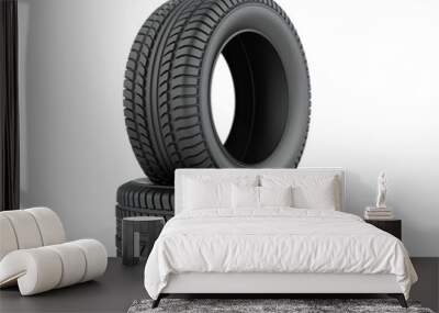 Two black rubber tires on a white background. Wall mural