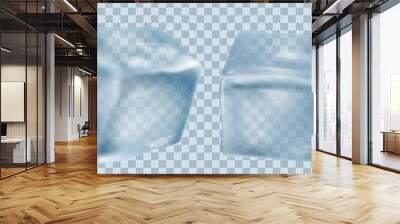 two transparent ice cubes in blue colors. vector illustration Wall mural