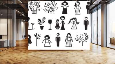 Wedding Icons Vector Art in Doodle Style Wall mural