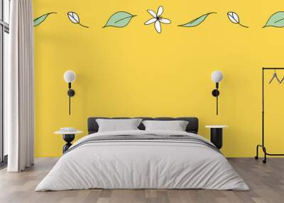 Lemon flowers and leaves on yellow background border pattern Wall mural