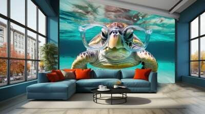 A Turtle's Hilarious Fashion Statement: Making Waves with Shades Wall mural