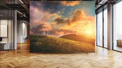 The Christianity themed with a dramatic beautiful of light vibrant background. Beautiful clouds, symbolizes humanity's hope for salvation Wall mural