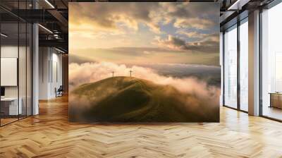 The Christianity themed with a dramatic beautiful of light vibrant background. Beautiful clouds, symbolizes humanity's hope for salvation Wall mural