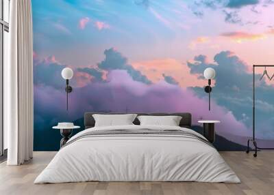 View of the Cross on the hill at dawn, with a beautiful sea of ​​clouds Wall mural