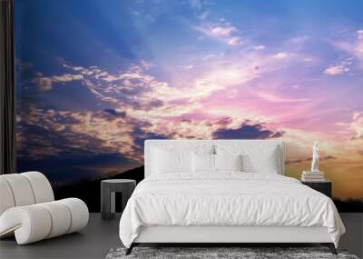 View of the Cross on the hill at sunlight, with a beautiful sea of ​​clouds Wall mural