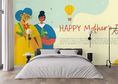 Colorful vector illustration concepts of Happy Mother's day . Mothers with the children in the flat design for greeting cards, posters and backgrounds Wall mural