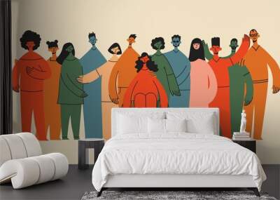 Flat illustration of a group containing inclusive and diversified people all together without any difference. Wall mural