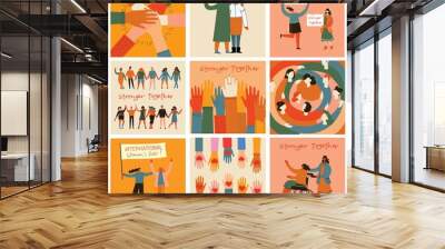 Flat illustration of a group containing inclusive and diversified people all together without any difference. Wall mural