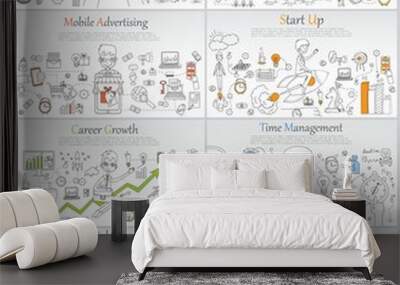 Hand drawn business ideas sketch: time management, career growth, start up, creative thinking, big idea, financial planning. Wall mural