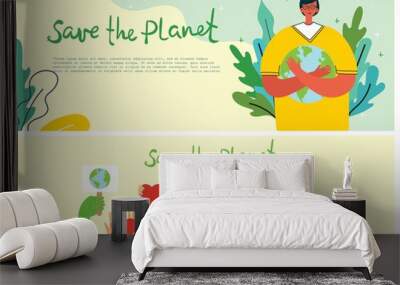 Vector illustration ECO background of Concept of green eco energy and quote Save the planet. Wall mural